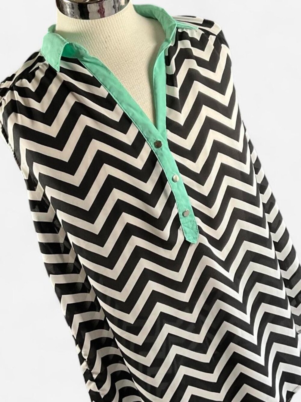 Womens HeartSoul Plus Black White Mint Chevron Sleeveless Lightweight Top (3XL)
